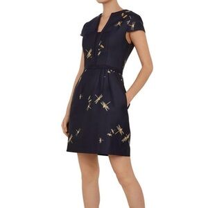 Ted Baker Elegant Navy Dress with Gold Accents